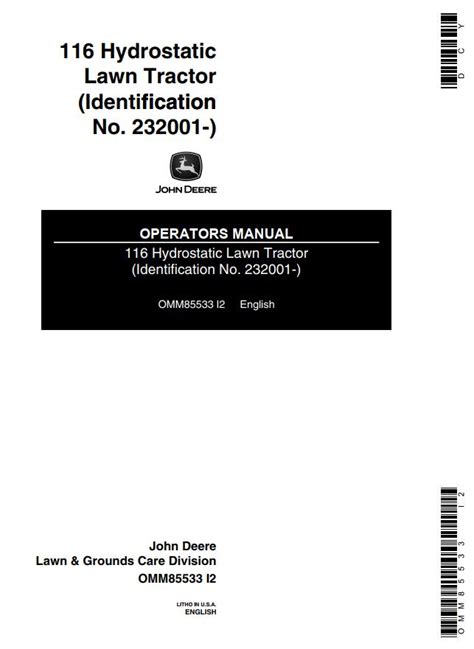 John Deere Operators Manual Lawn Tractor 116