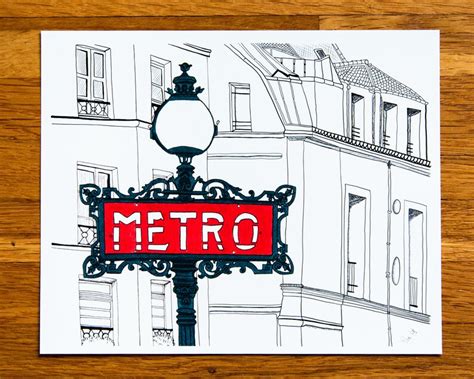 Paris Illustration, Paris Metro Sign, Art Nouveau, Monochrome Paris ...