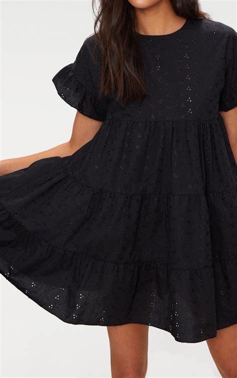 Black Broderie Anglaise Smock Dress Dresses Prettylittlething