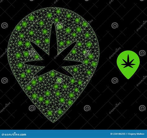 Vector Mesh Net Cannabis Map Marker With Light Constellation Dots Stock