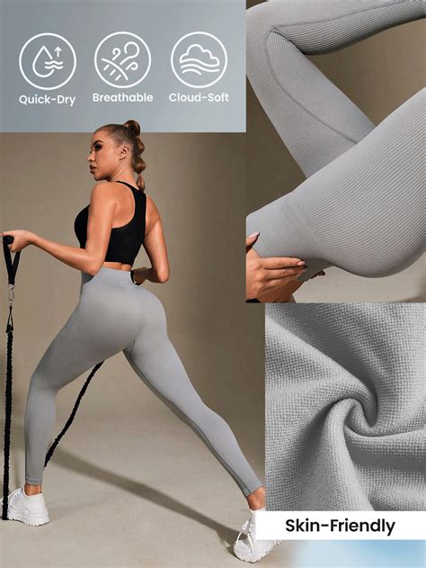 SHEIN Sport Studio Leggings Deportivos Unicolor De Cintura Ancha Moda