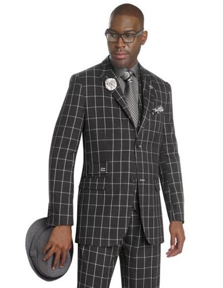 Mens Plaid Suit Mens Blackwhite Ticket Pocket Windowpane P