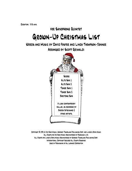 Grown Up Christmas List Arr Scott Grimaldi By Amy Grant Sheet Music