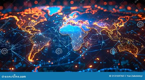 Mapa Del Mundo Digital Con Nodos Interconectados Brillantes Que