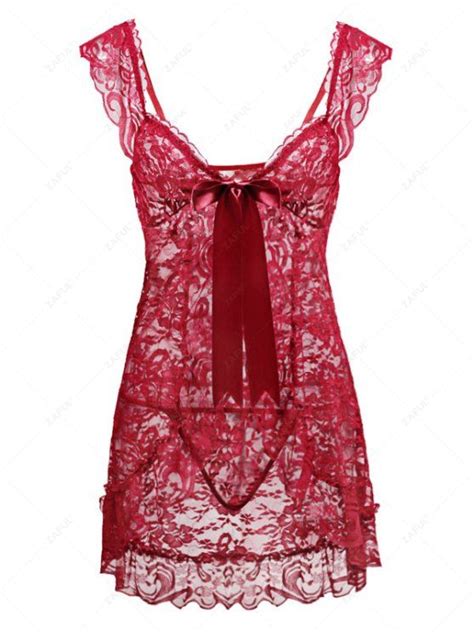 18 Off 2021 Valentine Lingerie Plus Size Slit Lace Babydoll In