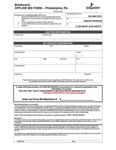 Offline Bid Form Tax Sale Philadelphia Sheriff S Office