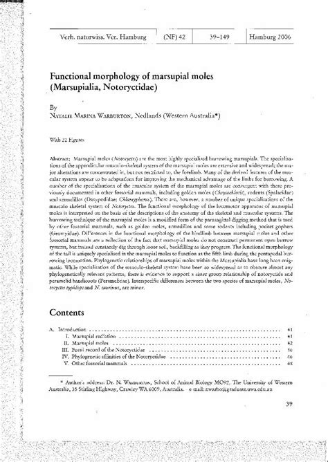 PDF Functional Morphology Of Marsupial Moles Marsupialia N 2014