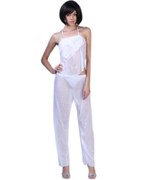 Fascinating Lingerie Piece Elegant See Through White Pajama Set JioMart