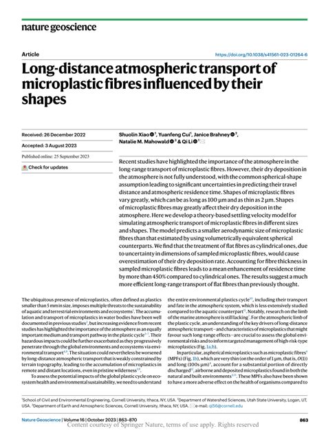 Long Distance Atmospheric Transport Of Microplastic Fibres Influenced