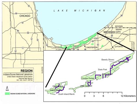 Map Of Indiana Dunes National Lakeshore Indu Along The Southern Basin