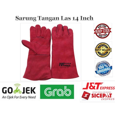 Jual SARUNG TANGAN Kulit Las LEATHER GLOVE YUTAKA Panjang 14 Inch Merah