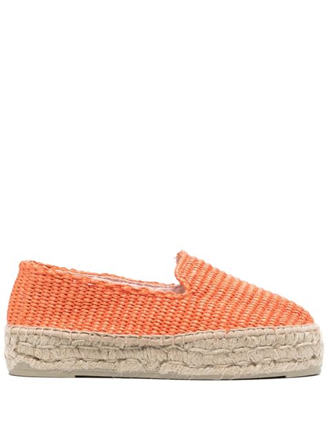 Manebi Raffia Platform Espadrilles In Orange Modesens