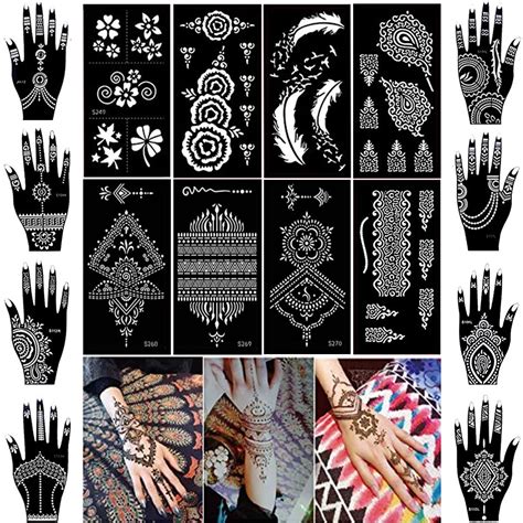 16 Sheets Henna Tattoo Kit Stencil Temporary Tattoo Mehndi Indian Arabian Self Adhesive