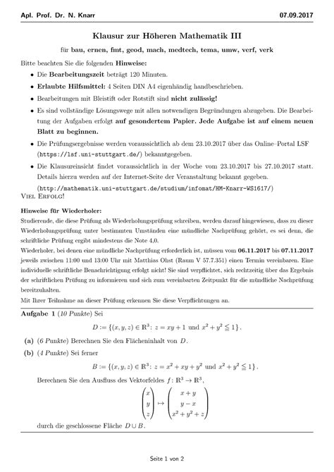 HM3 09 Höhere Mathematik 3 Altklausur Apl Prof Dr N Knarr 07