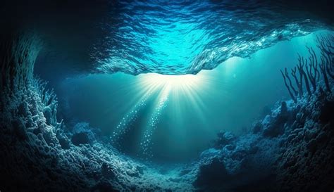 Premium Photo A Blue Ocean With Light Shining Through The Water