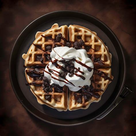 Premium AI Image Delicious Belgian Waffles With Cream And Chocolate