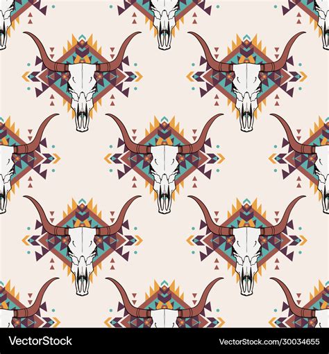 Tribal Seamless Pattern With Bull Skull Royalty Free Vector