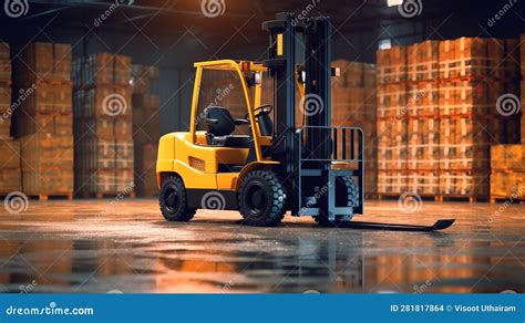 High Rack Stacker Forklift In Distribution Warehouse Warehouse Full Of