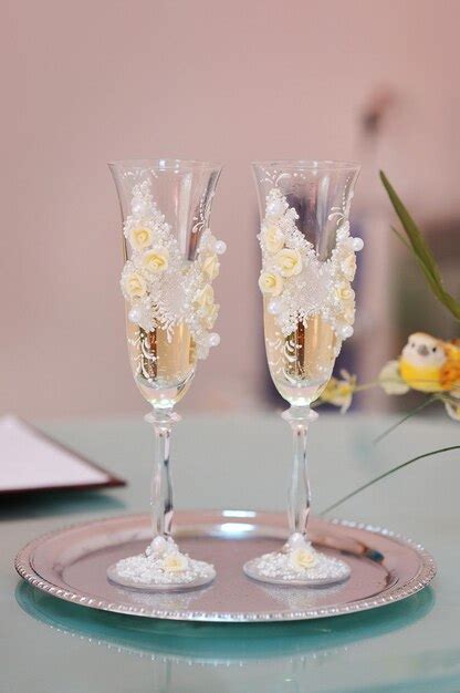 Premium Photo Wedding Glasses Bride And Groom With Champagne