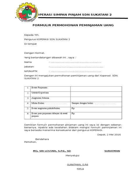 Detail Contoh Surat Permohonan Pinjaman Koperasi Koleksi Nomer