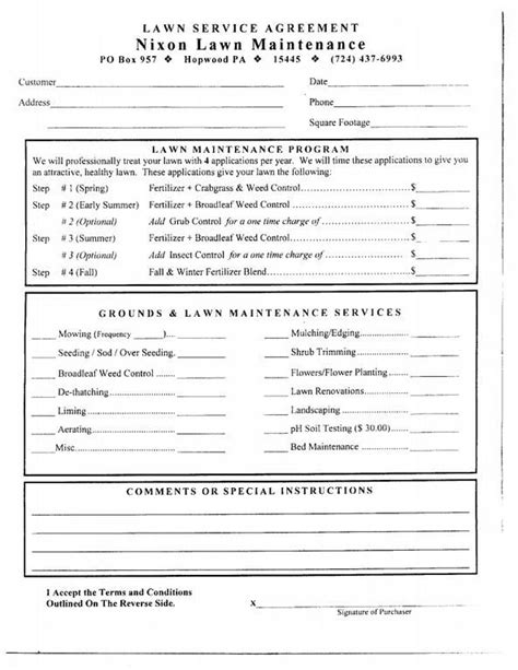 Printable Lawn Care Service Agreement