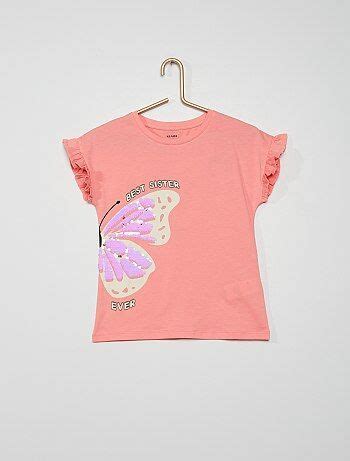 T Shirt Em Jersey Mangas Folhos Rosa Menina Tamanho A