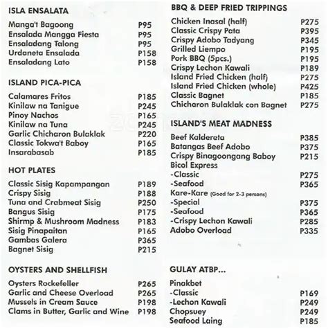 Seafood Island Menu Menu For Seafood Island Libis Quezon City