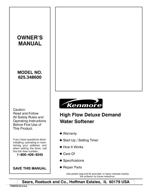 User Manual Kenmore 625348600 Water Softener Manualsfile