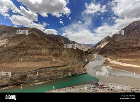 Confluence Of Zanskar And Indus River In Leh Ladakh Region India