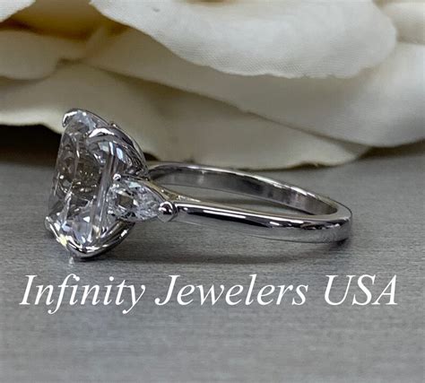 Emerald Cut Moissanite Engagement Ring Three Stone Moissanite Etsy