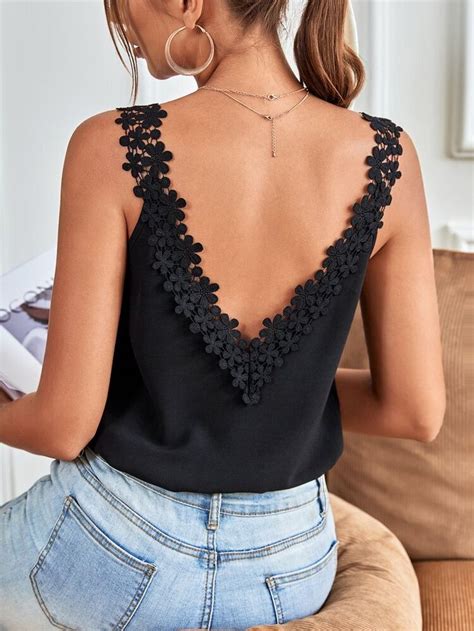 Shein Frenchy Guipure Lace Insert Cami Top In Tops Clothing