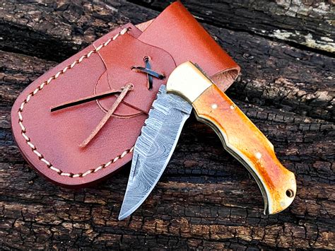 Custom Folding Knives Handmade Damascus Pocket Knife Birthday Gift Folded Knife Groomsmen Gift ...