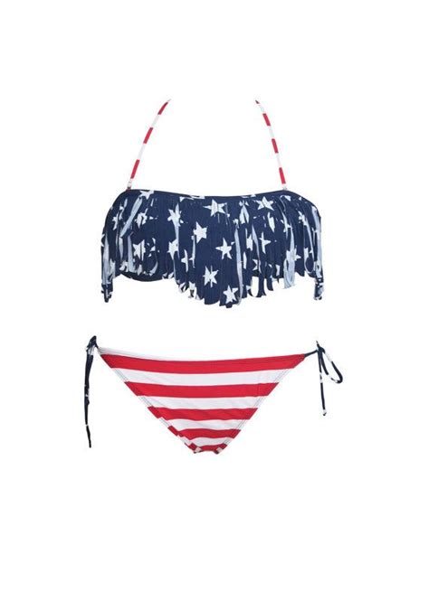 American Flag Swimsuit Swimwear Bathing Beach Push Up Bikini High Waist