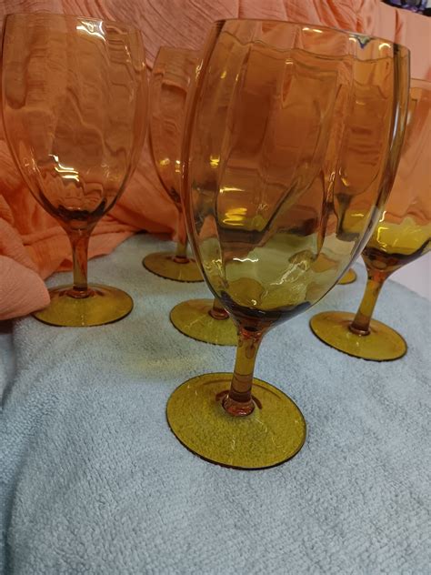 Vintage Amber Glass Water Goblets Etsy