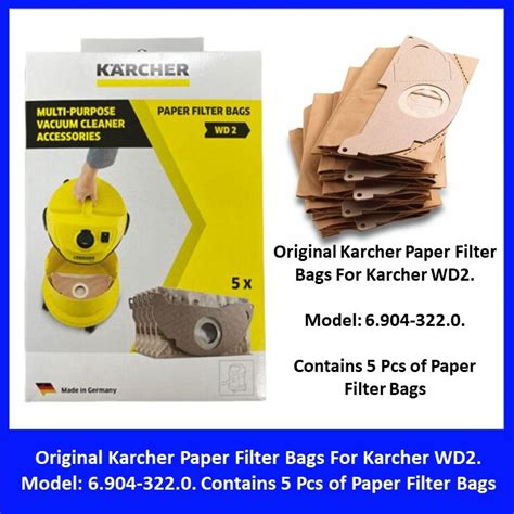 Karcher 6 904 322 0 Paper Filter Bags For Karcher WD2 Vacuum Cleaner