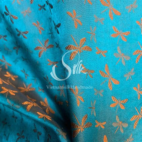 PURE MULBERRY SILK Fabric By The Yard Dragonfly Pattern Etsy