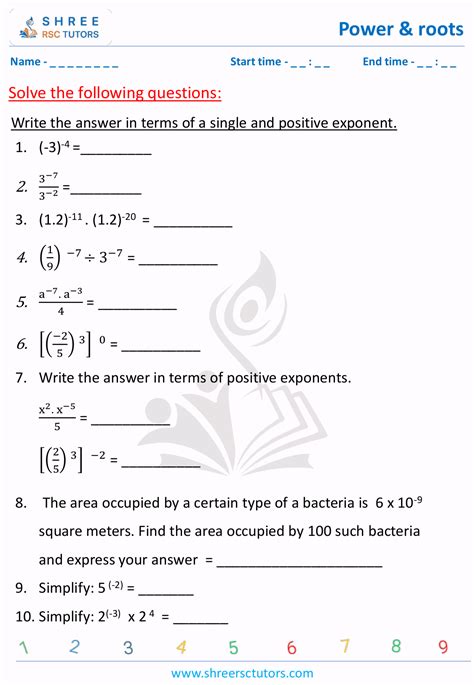 Zero And Negetive Exponents Worksheets For Grade 7 Maths Shree Rsc Tutors