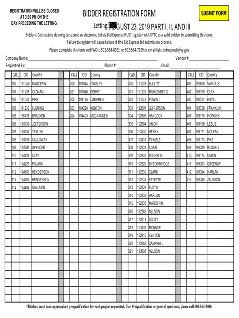 Fillable Online Transportation Ky BIDDER REGISTRATION FORM KYTC Fax