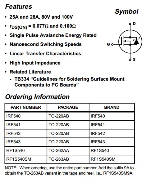 IRF540 Datasheet PDF - Harris Semiconductor