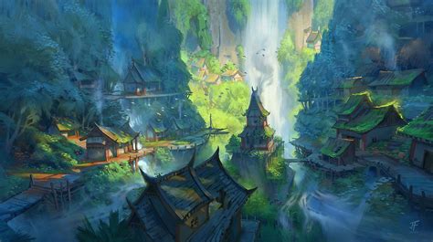 Artstation Cliff Village Jeremy Fenske Fantasy Village Fantasy