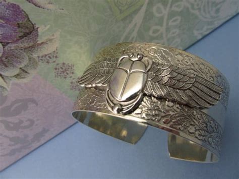 Scarab Cuff Bracelet Flying Egyptian Scarab By Myelegantthings