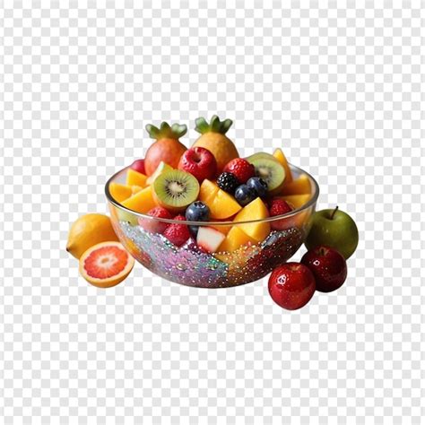 Ensalada De Frutas De Colores Dispuesta En Un Cuenco De Vidrio Aislado