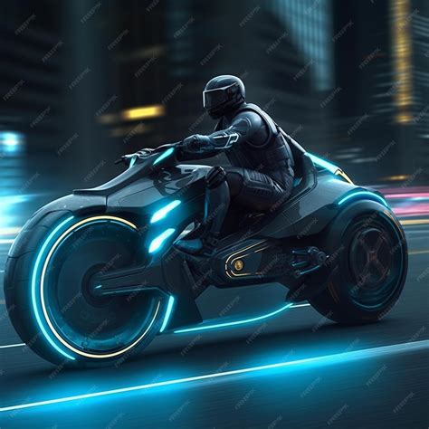 Premium AI Image | a man on a motorcycle with a neon blue neon light.