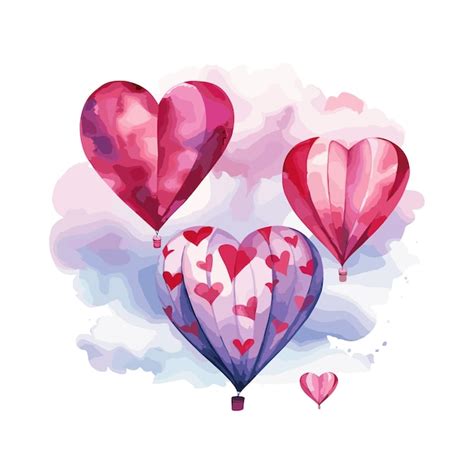 Premium Vector Hot Air Balloon Heart Shape Watercolor Element For