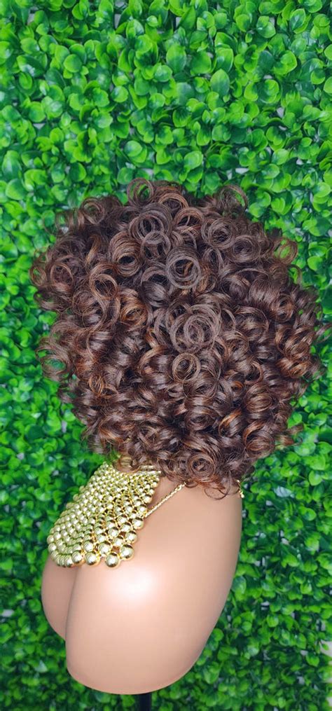 Bob Curl Wig Big Layered Curly Brown Auburn Hair Wig Bouncy Curl Full Beauty Blessing Wigs