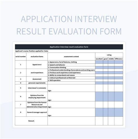 Application Interview Result Evaluation Form Excel Template And Google