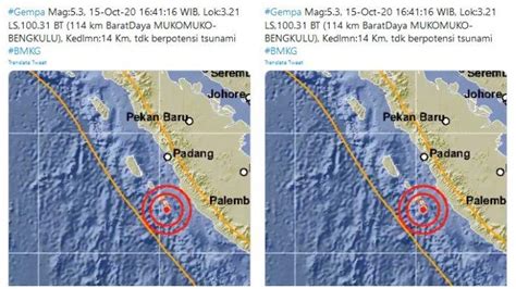 Bmkg Gempa Magnitudo 5 2 Guncang Mukomuko Bengkulu Sore Ini