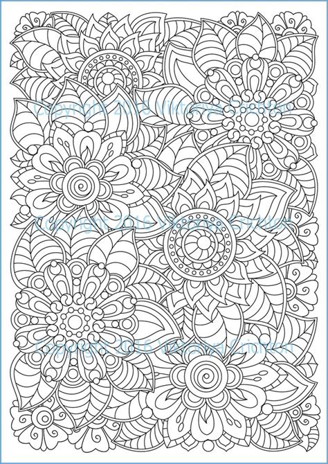 Colouring Page Doodle Flowers Printable Adults Digital Pdf Zentangle