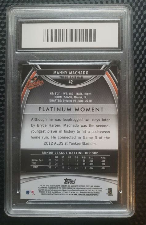 Bowman Platinum Manny Machado Rc Blue Saphire Gma Mint Padres Ebay