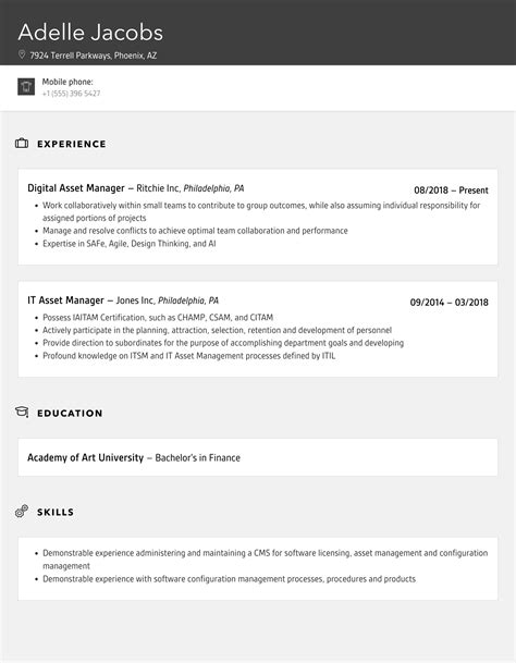 Asset Manager Resume Samples Velvet Jobs